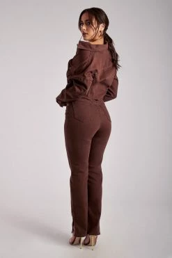 EMS Coats & Jackets Kasey Cropped Denim Jacket - Chocolate