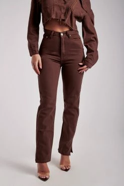 EMS Pia Split Side Wide Leg Jean - Chocolate All Bottoms