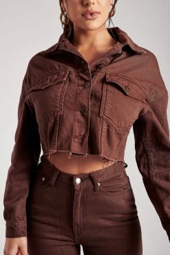 EMS Coats & Jackets Kasey Cropped Denim Jacket - Chocolate