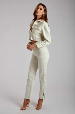 MESHKI U.S Kasey Cropped Denim Jacket - Ecru