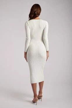 EMS Andrea Knit Button Midi Dress - White DRESSES