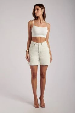 EMS Kirra Raw Hem Longline Boyfriend Shorts - Ecru