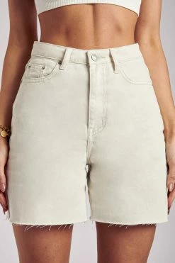 EMS Kirra Raw Hem Longline Boyfriend Shorts - Ecru