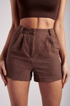 WNT All Bottoms Becky Linen Front Seam Shorts - Chocolate 11 WNT All Bottoms Becky Linen Front Seam Shorts - Chocolate