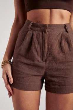 WNT All Bottoms Becky Linen Front Seam Shorts - Chocolate 12 WNT All Bottoms Becky Linen Front Seam Shorts - Chocolate