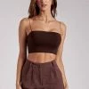 WNT All Bottoms Becky Linen Front Seam Shorts - Chocolate