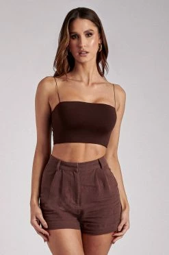 WNT All Bottoms Becky Linen Front Seam Shorts - Chocolate