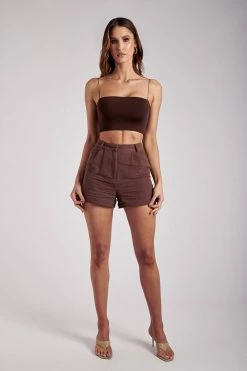 WNT All Bottoms Becky Linen Front Seam Shorts - Chocolate 13 WNT All Bottoms Becky Linen Front Seam Shorts - Chocolate