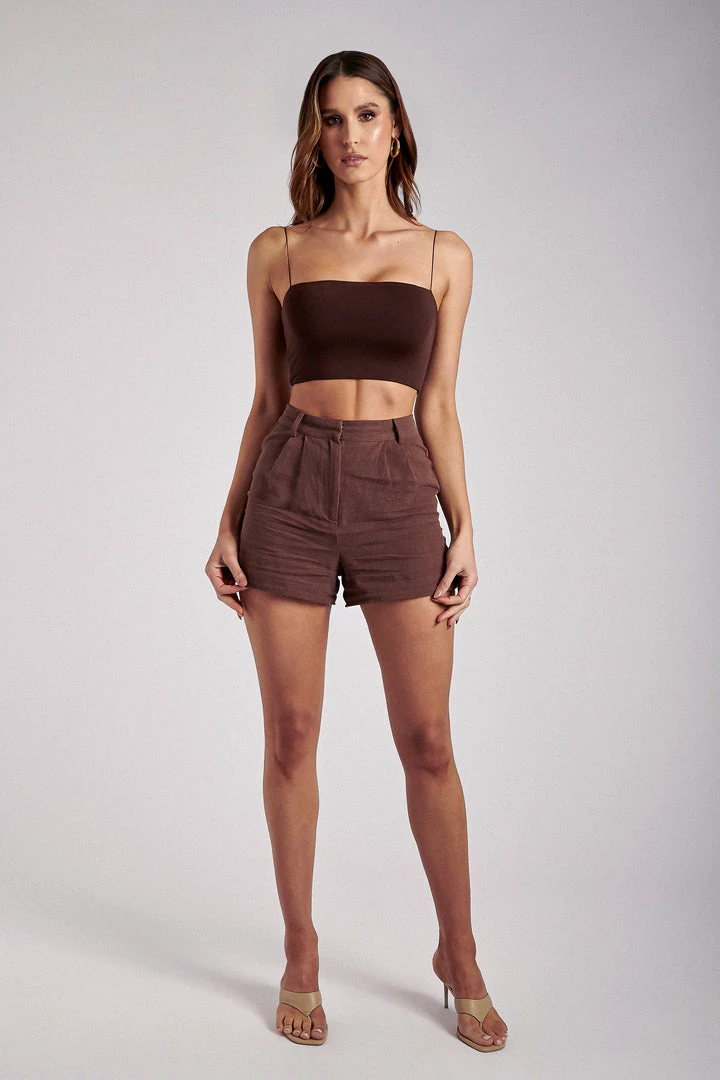 WNT All Bottoms Becky Linen Front Seam Shorts - Chocolate 6 WNT All Bottoms Becky Linen Front Seam Shorts - Chocolate