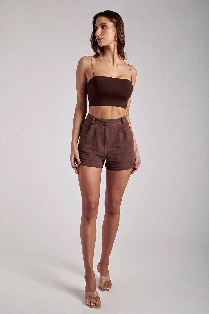 WNT All Bottoms Becky Linen Front Seam Shorts - Chocolate 7 WNT All Bottoms Becky Linen Front Seam Shorts - Chocolate