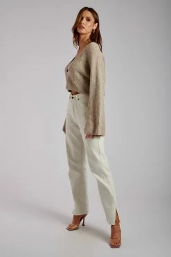 SKY Megan Wide Sleeve Cropped Knit Cardigan - Stone Enchanted Garden
