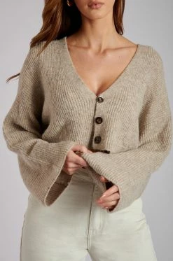 SKY Megan Wide Sleeve Cropped Knit Cardigan - Stone Enchanted Garden