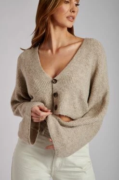 SKY Megan Wide Sleeve Cropped Knit Cardigan - Stone Enchanted Garden