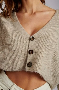 SKY Megan Wide Sleeve Cropped Knit Cardigan - Stone Enchanted Garden