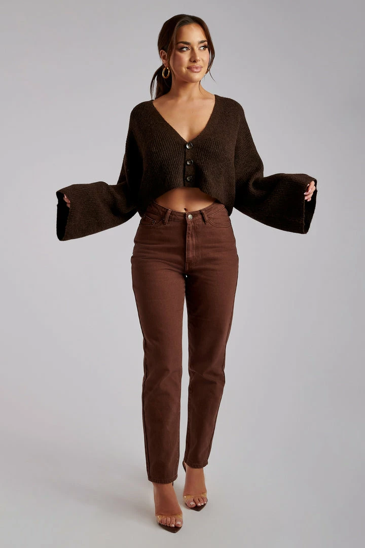 SKY Enchanted Garden Megan Wide Sleeve Cropped Knit Cardigan - Chocolate 3 SKY Enchanted Garden Megan Wide Sleeve Cropped Knit Cardigan - Chocolate
