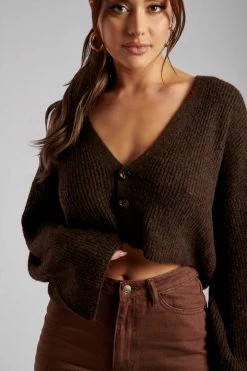 SKY Enchanted Garden Megan Wide Sleeve Cropped Knit Cardigan - Chocolate 15 SKY Enchanted Garden Megan Wide Sleeve Cropped Knit Cardigan - Chocolate
