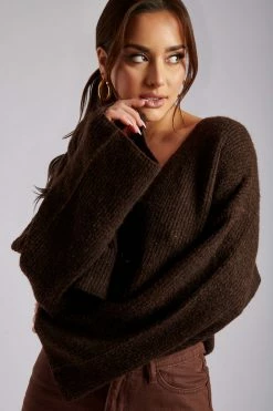 SKY Enchanted Garden Megan Wide Sleeve Cropped Knit Cardigan - Chocolate 16 SKY Enchanted Garden Megan Wide Sleeve Cropped Knit Cardigan - Chocolate