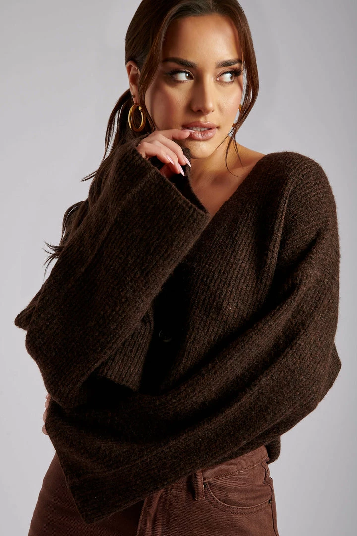 SKY Enchanted Garden Megan Wide Sleeve Cropped Knit Cardigan - Chocolate 6 SKY Enchanted Garden Megan Wide Sleeve Cropped Knit Cardigan - Chocolate