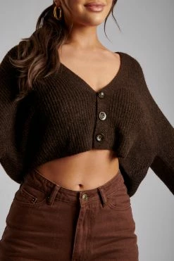 SKY Enchanted Garden Megan Wide Sleeve Cropped Knit Cardigan - Chocolate 17 SKY Enchanted Garden Megan Wide Sleeve Cropped Knit Cardigan - Chocolate