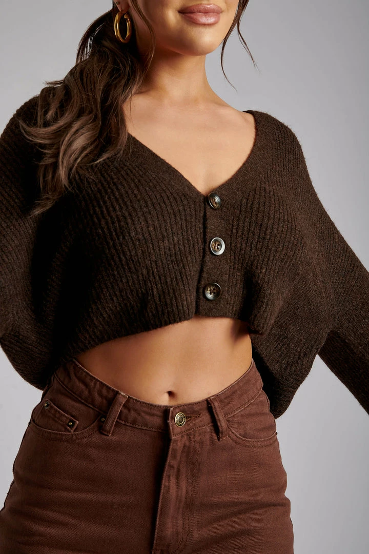 SKY Enchanted Garden Megan Wide Sleeve Cropped Knit Cardigan - Chocolate 7 SKY Enchanted Garden Megan Wide Sleeve Cropped Knit Cardigan - Chocolate