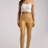 WNT Shayla Skinny Faux Leather Split Pant - Tan