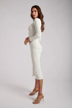 EMS Andrea Knit Button Midi Dress - White DRESSES