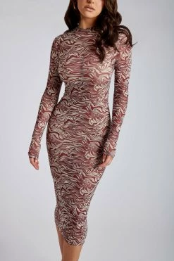 ROM Bonnie Mesh Long Sleeve Midi Dress - Wine Retrograde