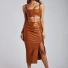 LCH Bahar Faux Leather Split Midi Skirt - Desert Two Piece Sets