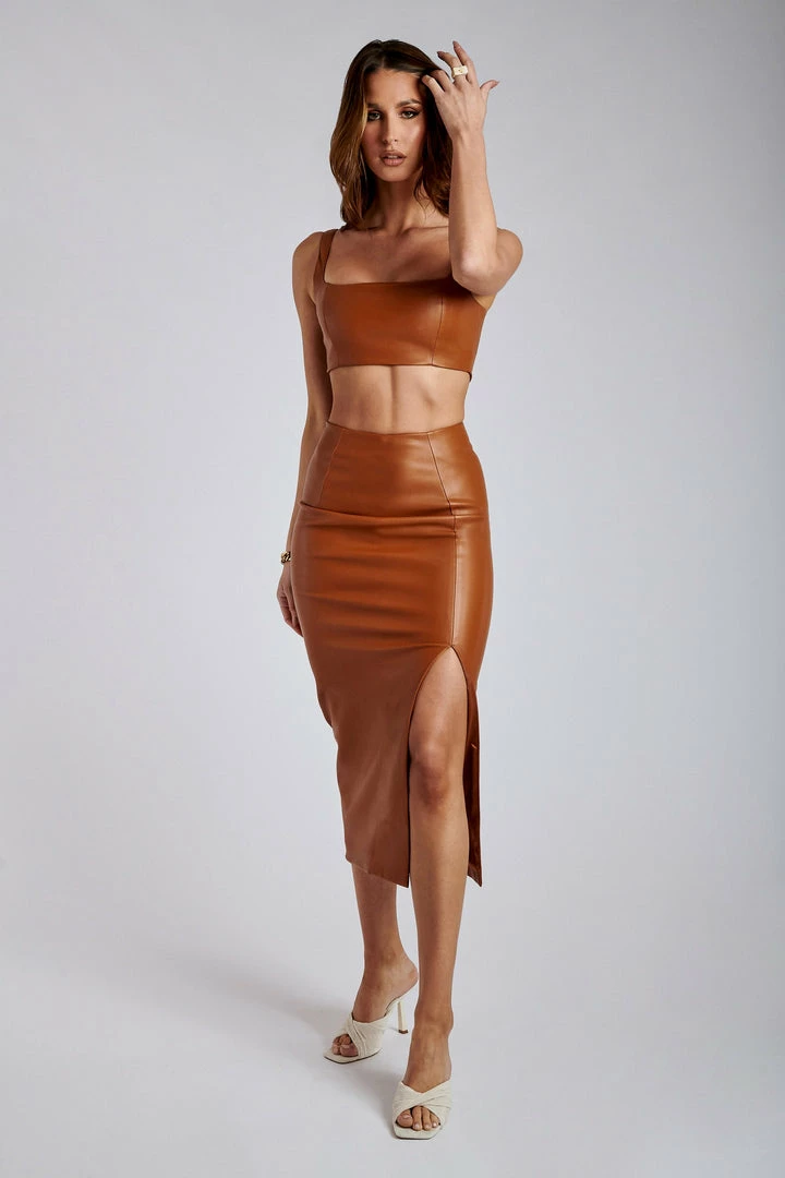 LCH Bahar Faux Leather Split Midi Skirt - Desert Two Piece Sets 6 LCH Bahar Faux Leather Split Midi Skirt - Desert Two Piece Sets