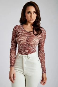 ROM Bonnie Mesh Long Sleeve Bodysuit - Wine Retrograde All Tops