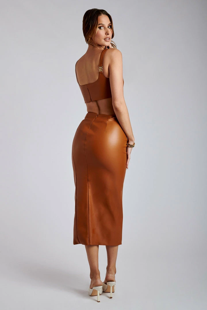 LCH Bahar Faux Leather Split Midi Skirt - Desert Two Piece Sets 2 LCH Bahar Faux Leather Split Midi Skirt - Desert Two Piece Sets