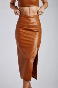 LCH Bahar Faux Leather Split Midi Skirt - Desert Two Piece Sets 11 LCH Bahar Faux Leather Split Midi Skirt - Desert Two Piece Sets