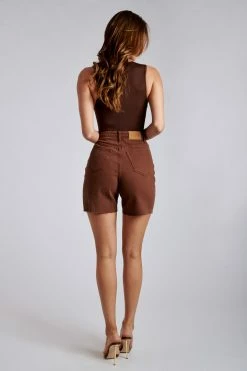 EMS Kirra Raw Hem Longline Boyfriend Shorts - Chocolate All Bottoms
