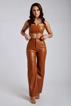 LCH All Bottoms Sima Faux Leather High Waist Pants - Desert