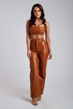 LCH All Bottoms Sima Faux Leather High Waist Pants - Desert
