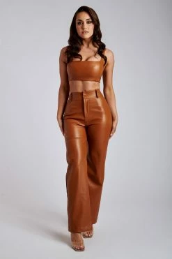 LCH All Bottoms Sima Faux Leather High Waist Pants - Desert