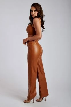 LCH All Bottoms Sima Faux Leather High Waist Pants - Desert