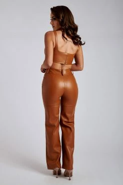 LCH All Bottoms Sima Faux Leather High Waist Pants - Desert