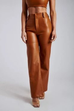 LCH All Bottoms Sima Faux Leather High Waist Pants - Desert