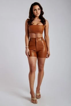 LCH Rasta Faux Leather Tailored Shorts - Desert