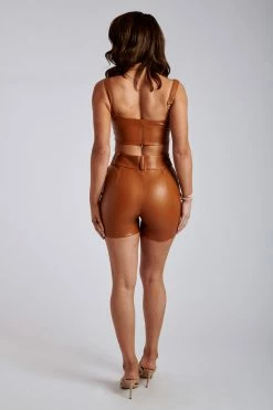 LCH Rasta Faux Leather Tailored Shorts - Desert