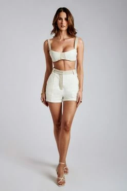ROM Two Piece Sets Yalda Contrast Panel Linen Bustier - White