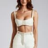 ROM Two Piece Sets Yalda Contrast Panel Linen Shorts - White