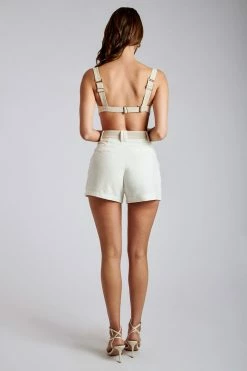 ROM Two Piece Sets Yalda Contrast Panel Linen Shorts - White