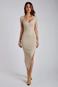 SOP Nina Short Sleeve Knit Midi Dress - Taupe DRESSES