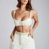 ROM Two Piece Sets Yalda Contrast Panel Linen Bustier - White