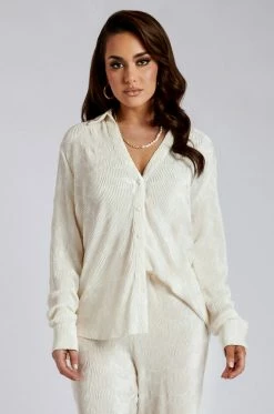 WNT Two Piece Sets Yara Pleated Satin Shirt - Tofu