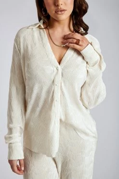 WNT Two Piece Sets Yara Pleated Satin Shirt - Tofu