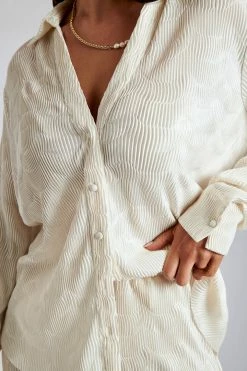 WNT Two Piece Sets Yara Pleated Satin Shirt - Tofu