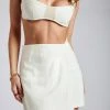 ROM Tala Asymmetrical Linen Mini Skirt - White Two Piece Sets